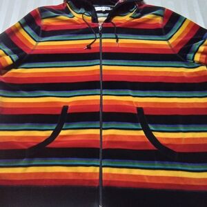 JONES NEW YORK SPORT Size 1X-2X Bright Rainbow Striped Full Zip Hoodie